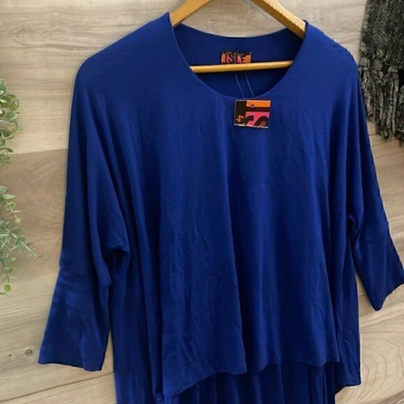 Isle By Melis Kozan Womens Blue Drop Waist 3/4 Sleeve Short Shift Dress Size XS - Picture 3 of 8